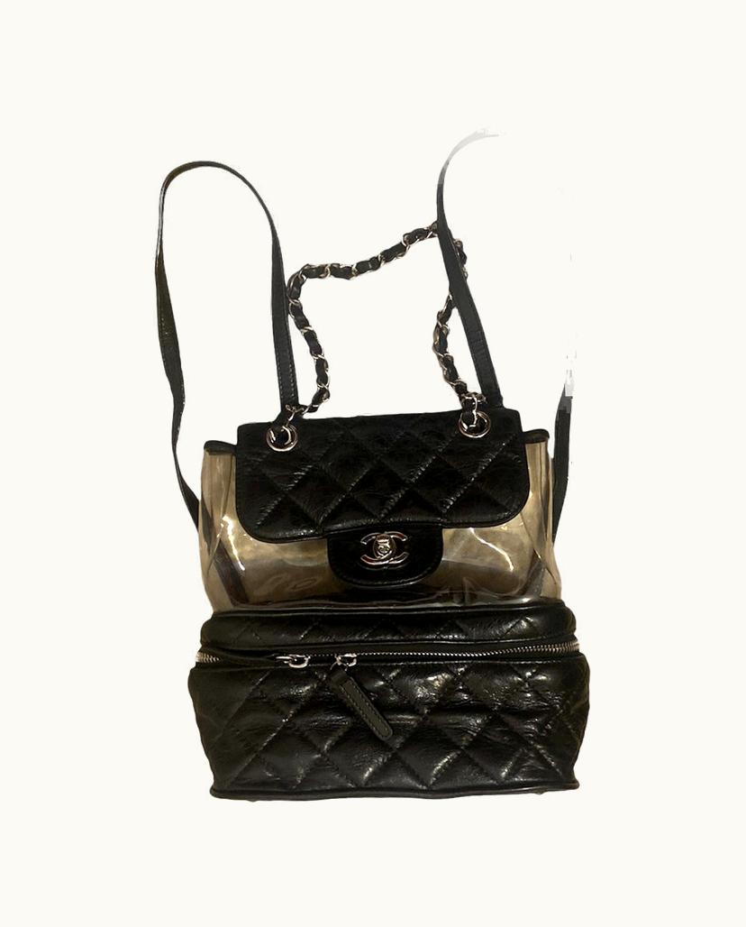 Chanel Chanel Silver Chain Calfskin & PVC Backpack Black
