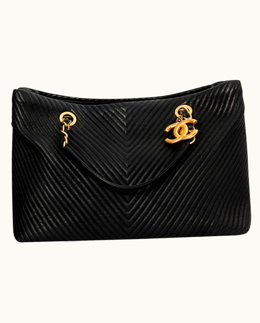 Chanel CHANEL Classic Leather Handbag Black Gold