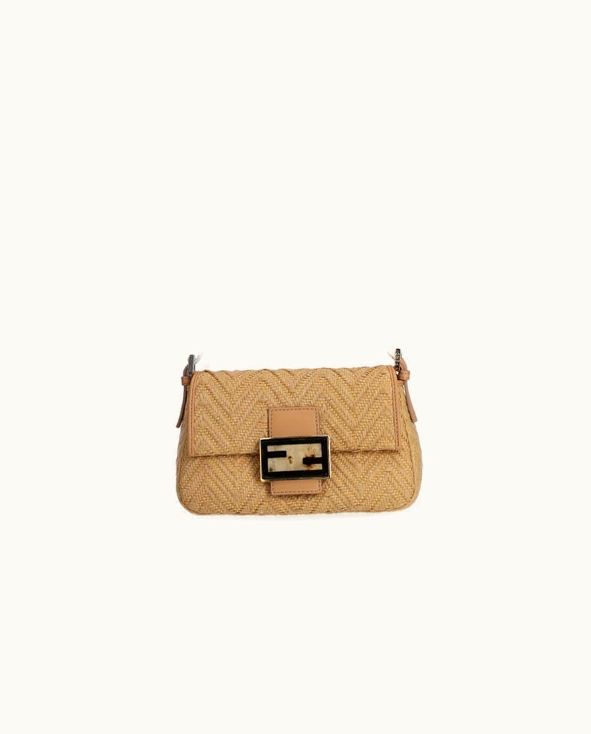 Fendi Fendi Mamma Raffia Baguette Shoulder Bag Beige