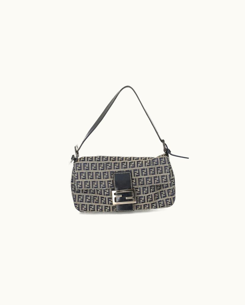 Fendi FENDI Zucchino Baguette Bag Women's Blue & Grey Canvas Shoulder Bag
