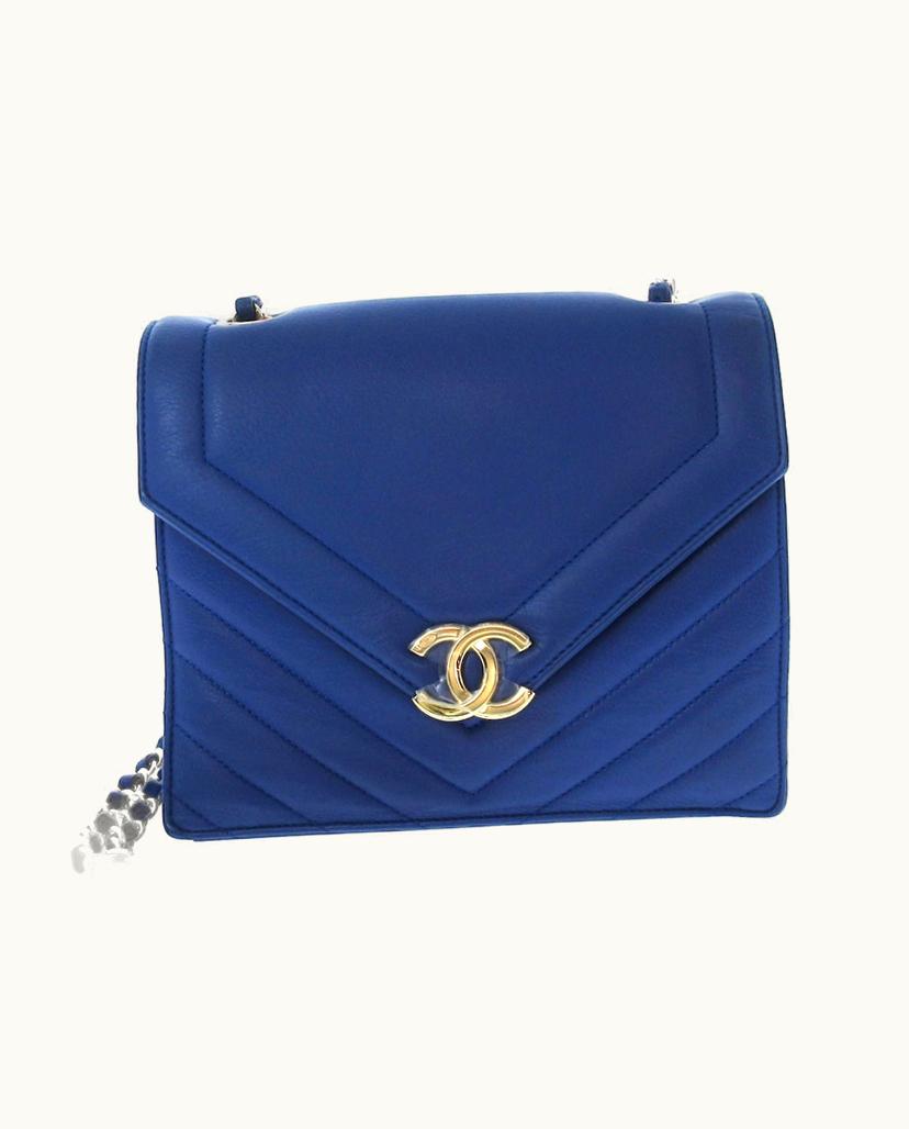 Chanel Chanel V-Stitch Shoulder Bag Leather Blue