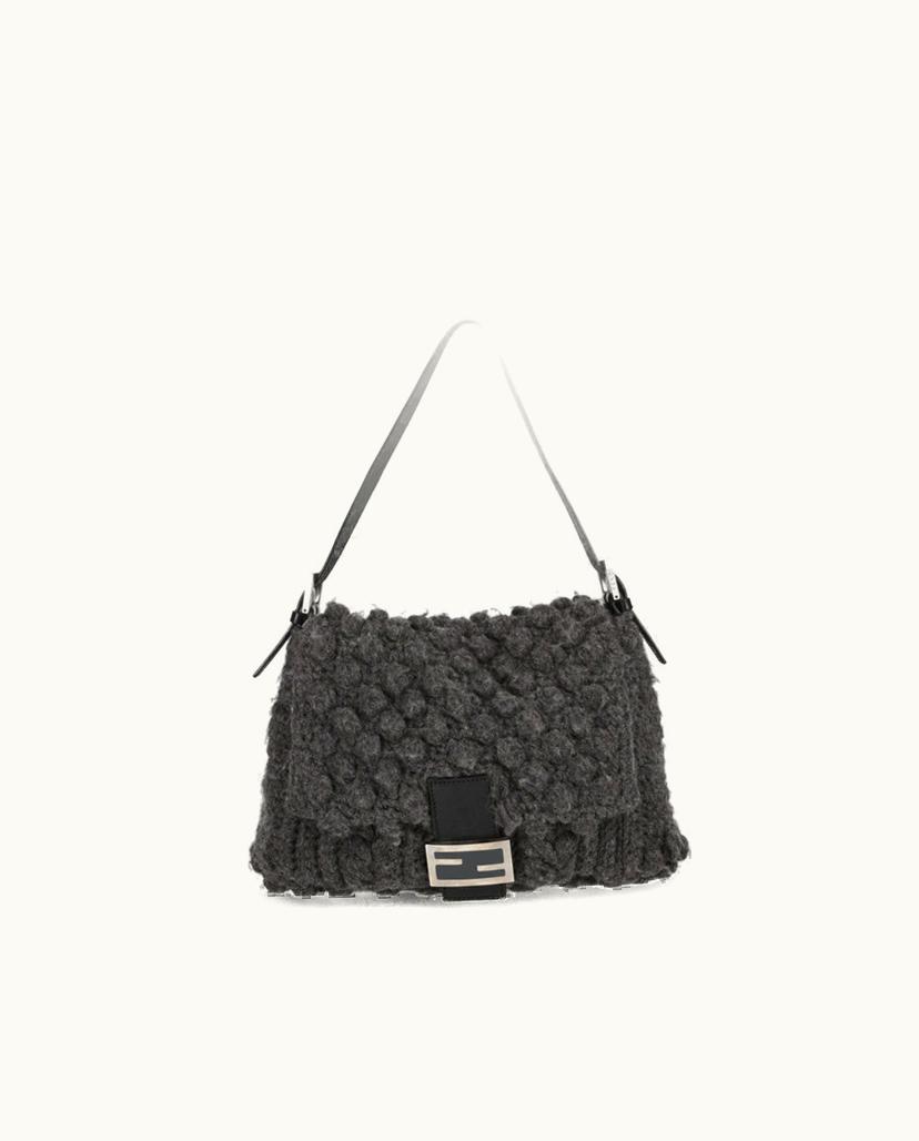 Fendi Fendi Crochette Mamma Baguette Bag Wool Leather Shoulder Bag Grey