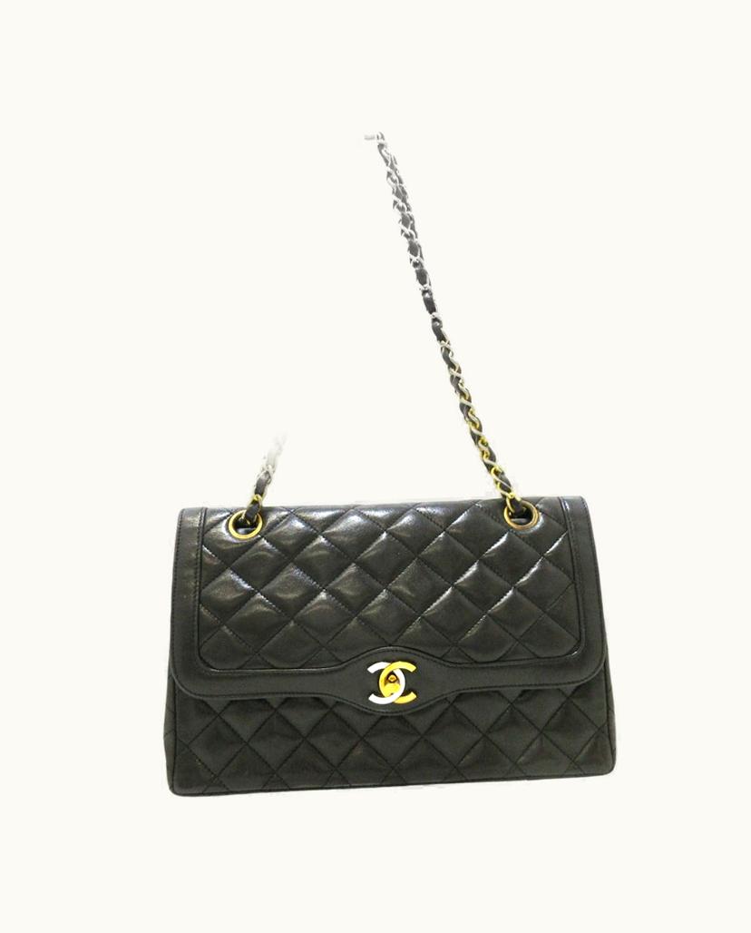 Chanel Chanel Double Flap Matrasse Shoulder Bag Leather Black