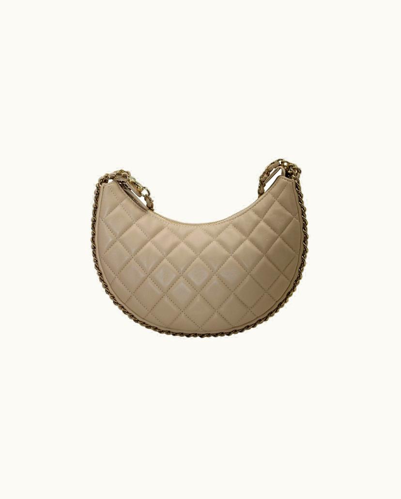 Chanel Chanel Moon Small Hobo Bag Leather Beige