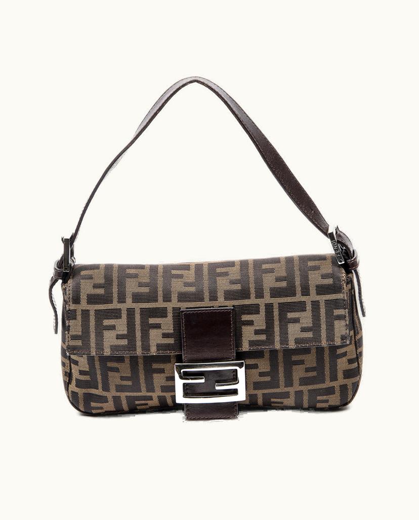 Fendi Fendi Mamma Zucca Baguette Canvas Shoulder Bag Brown