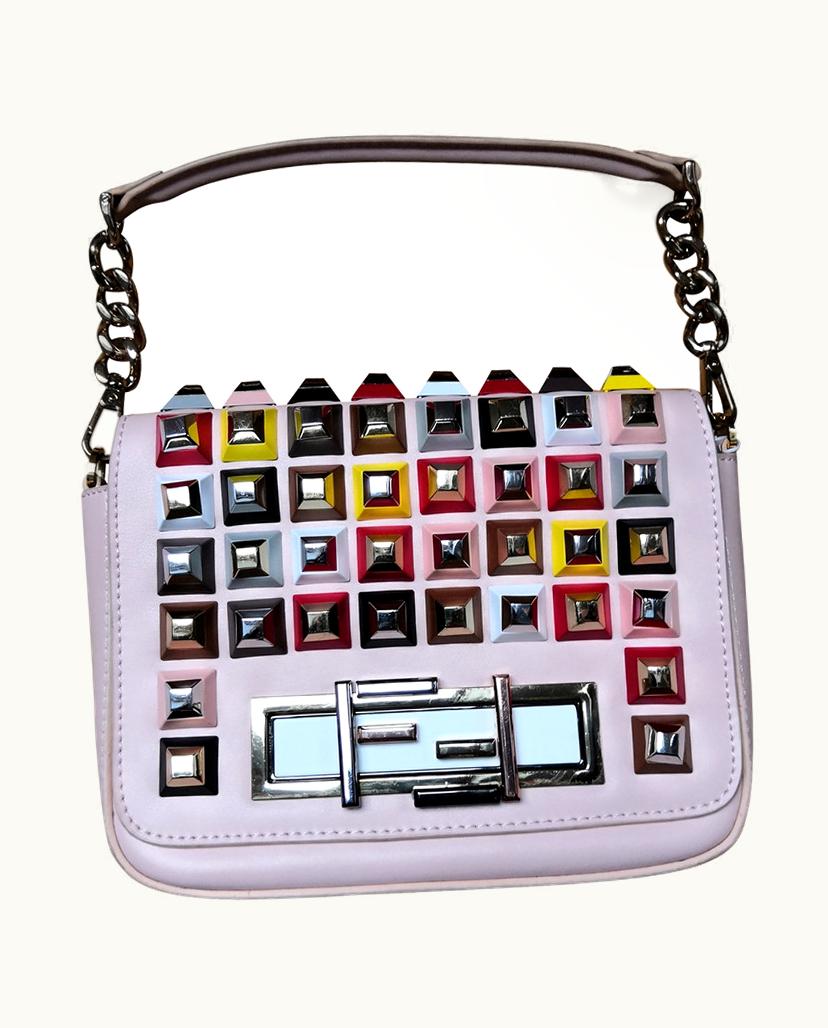 Fendi Fendi Women's Mini 3 Baguette Perspex Studded Bag Leather In Pink