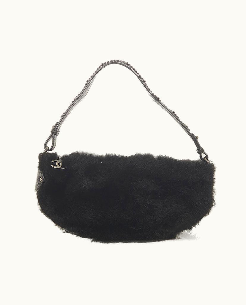 Chanel Chanel Fur Shoulder Bag Rabbit In Black