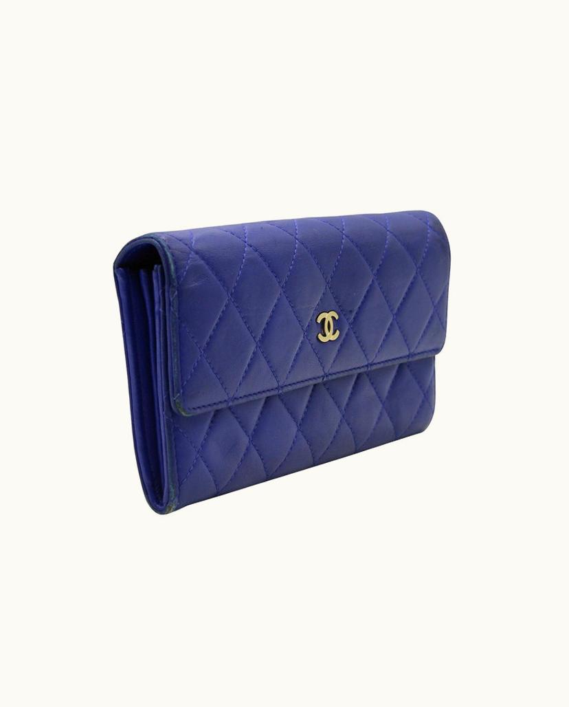 Chanel Chanel Quilted Caviar Leather Wallet Blue