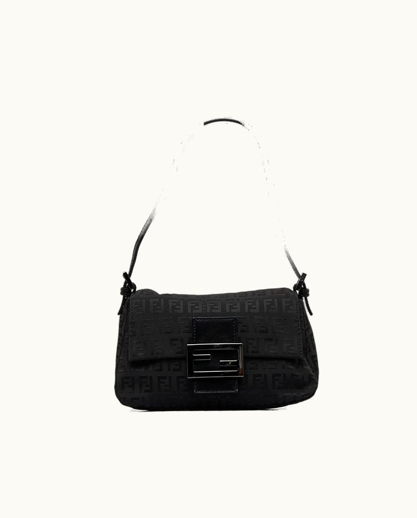 Fendi Fendi Mini Zucchino Mamma Baguette Canvas Shoulder Bag Black