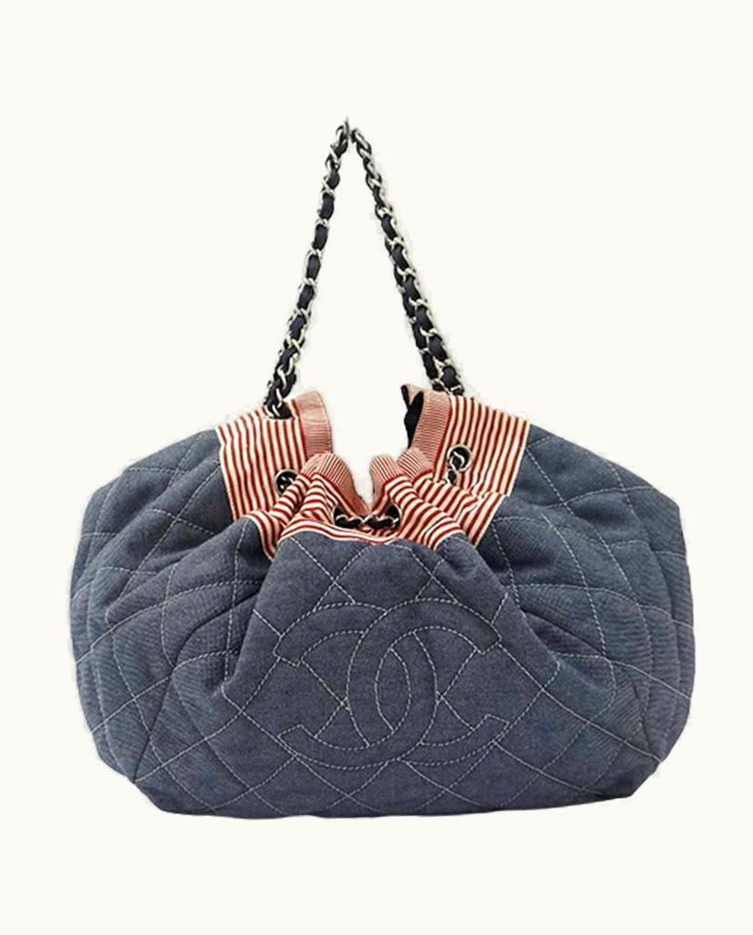 Chanel Chanel Coco Mark Denim Women's Tote Bag Blue