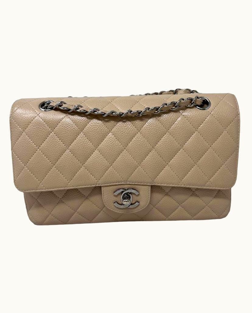 Chanel Chanel Classic Double Flap Shoulder Bag Caviar Leather Beige