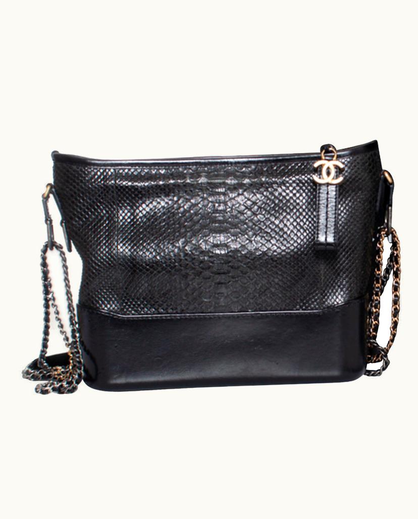 Chanel Chanel Gabrielle Medium Python Leather Shoulder Bag Black