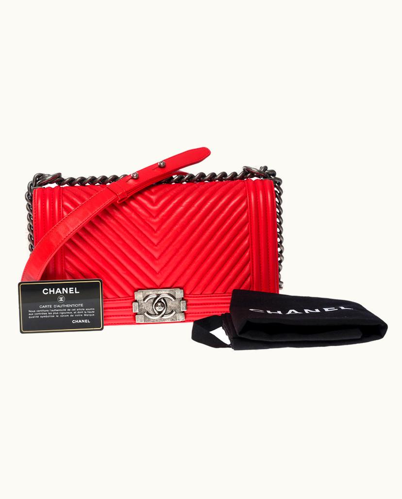 Chanel Chanel Boy Old Medium Leather Shoulder Bag Coral