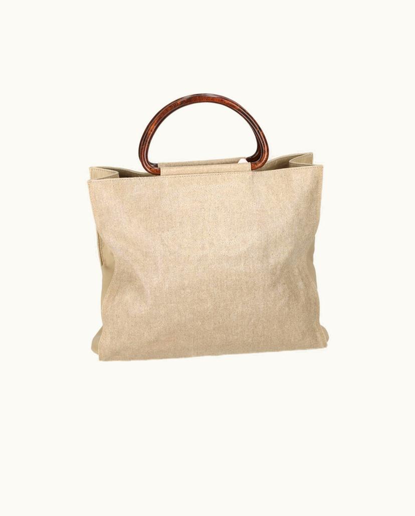 Chanel Chanel CC Wood Handle Women's Tote Bag Beige