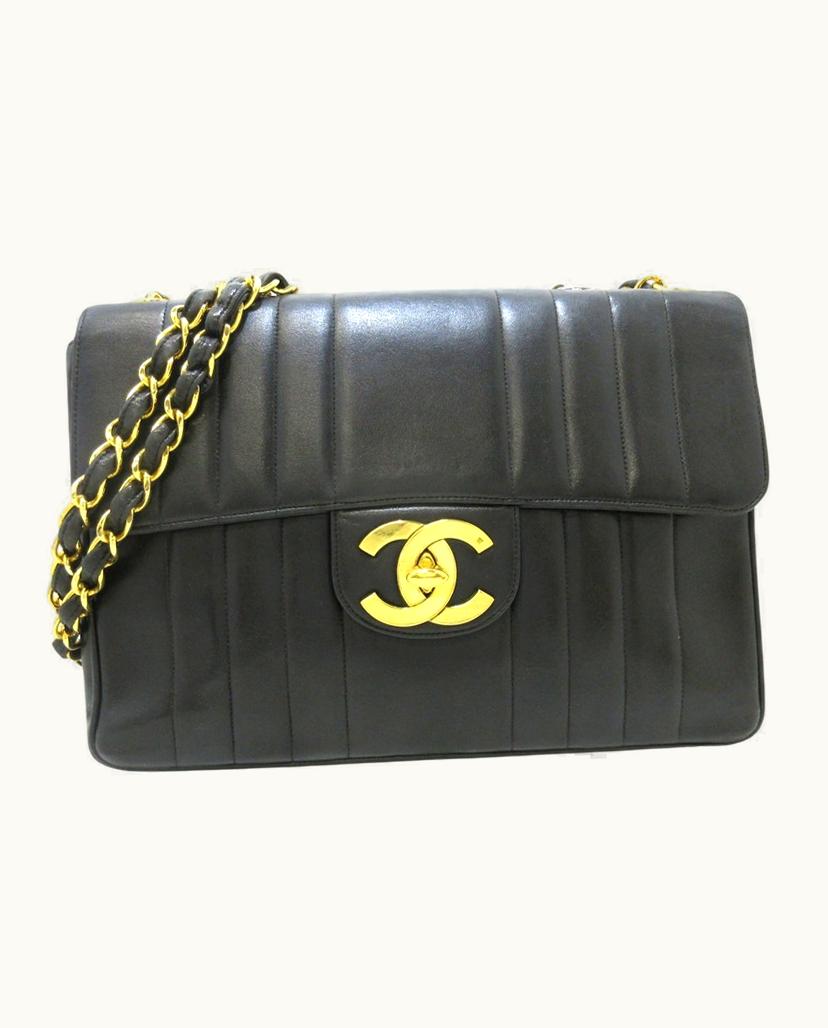 Chanel Chanel Mademoiselle Deca Matrasse Shoulder Bag Black Leather