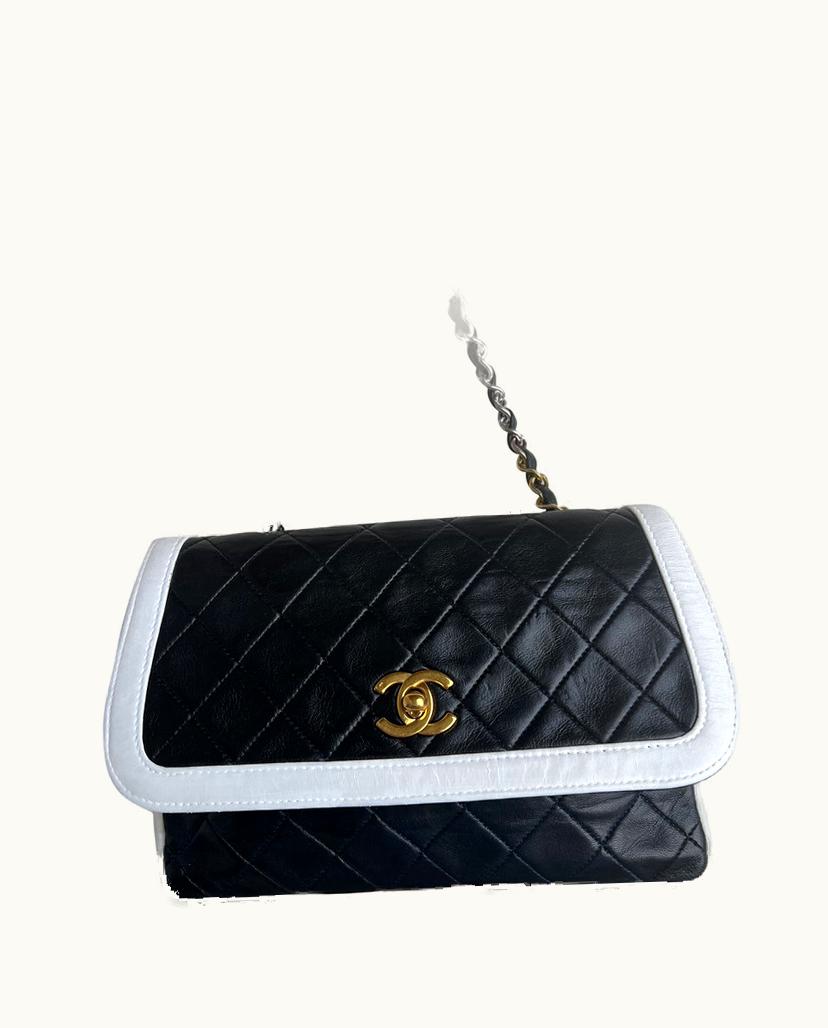 Chanel Chanel Vintage Flap Bag Leather Shoulder Bag Black & White