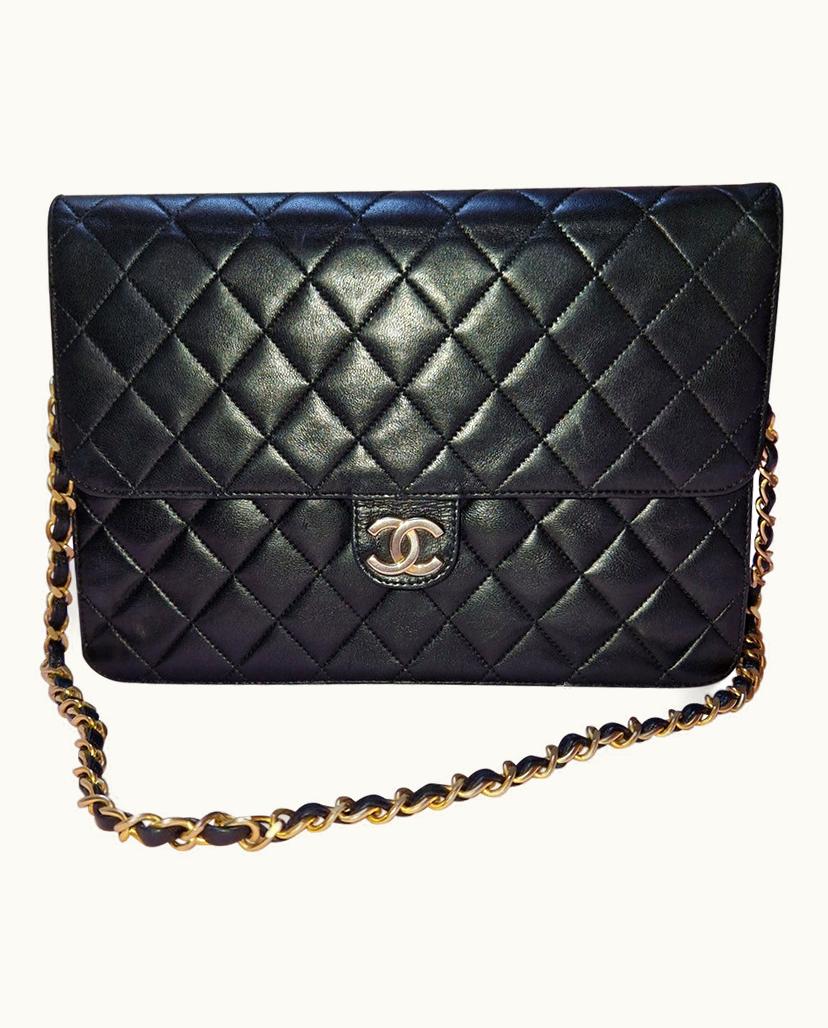 Chanel Chanel Medium Flap Bag Quilted Lambskin Black Gold