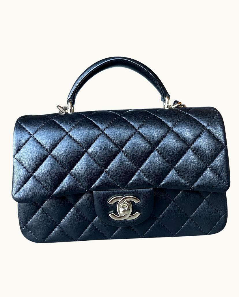 Chanel Chanel Timeless Classic Mini Flap Bag Shoulder Bag Black Lambskin Champagne