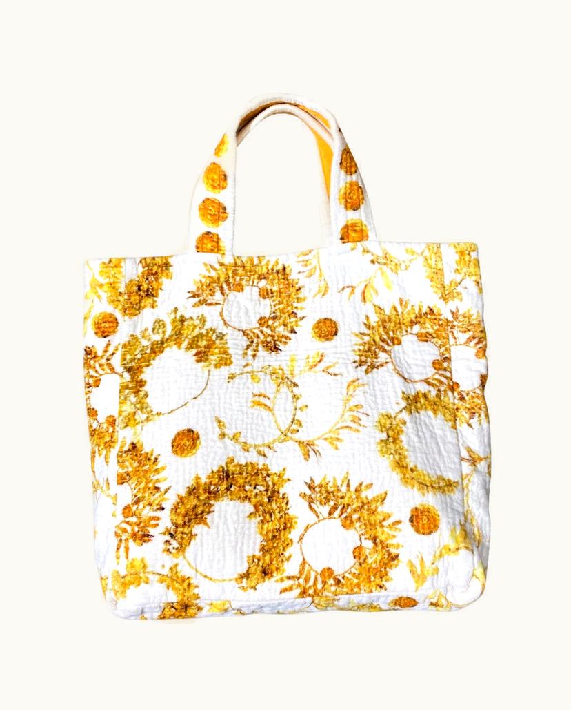 Chanel Chanel Gold Leaf Print Beach Bag Terry Cloth White