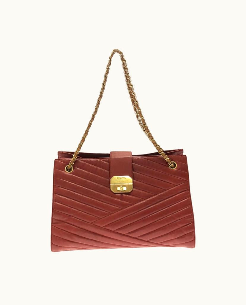 Chanel Chanel V-Stich Shoulder Bag Leather Red
