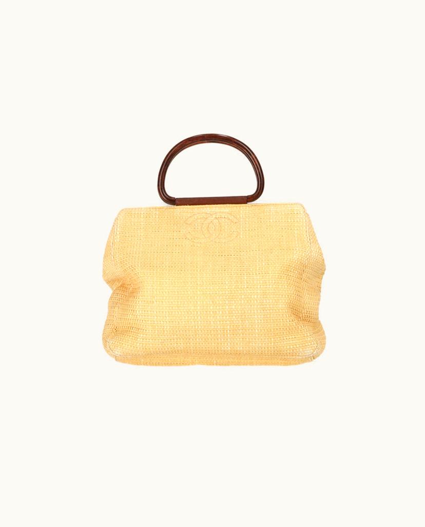 Chanel Chanel Raffia Wooden Handles Handbag Beige
