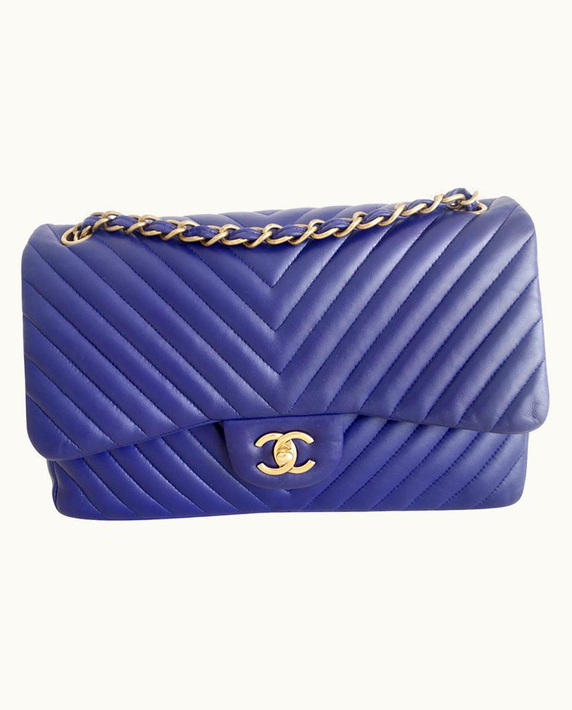 Chanel Chanel Classic Large Model Handbag Lambskin Shoulder Bag Blue