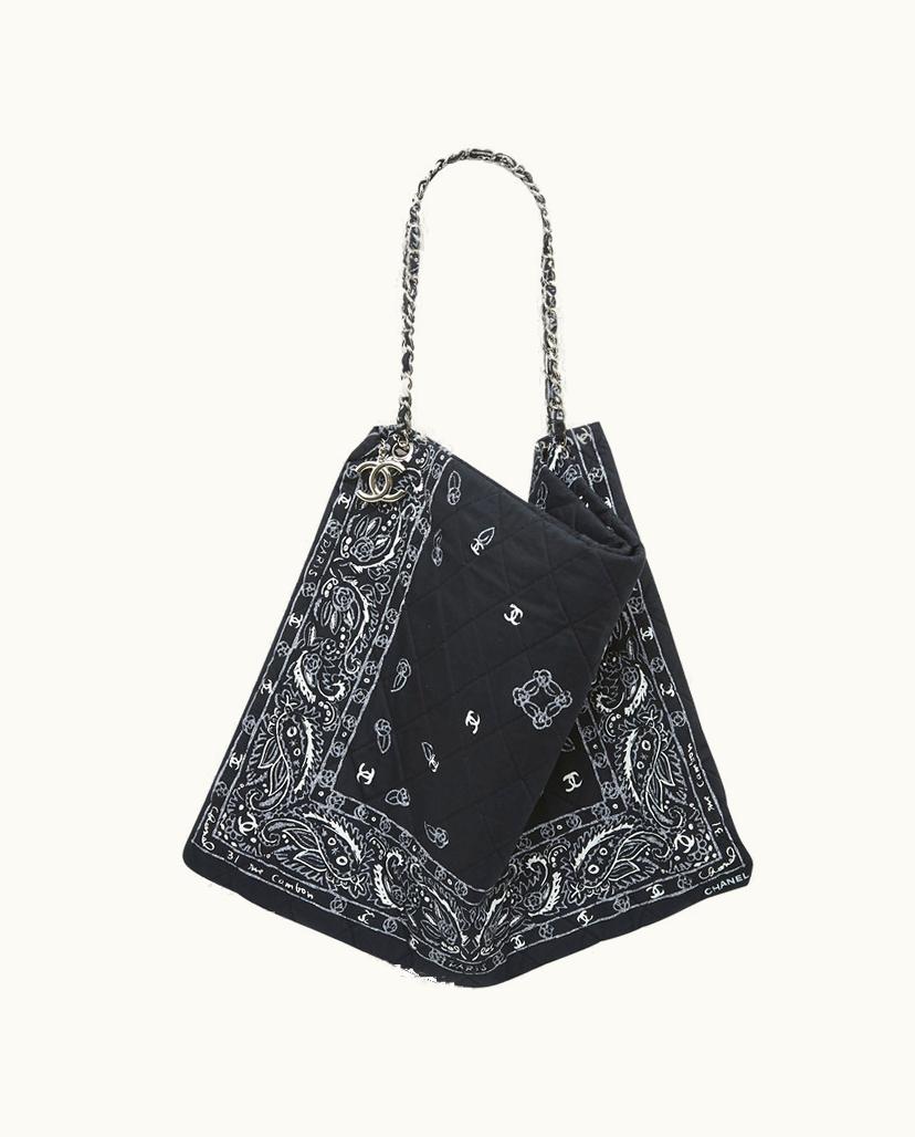 Chanel Chanel Bandana Printed Quilted Canvas Women's Shoulder Bag Black