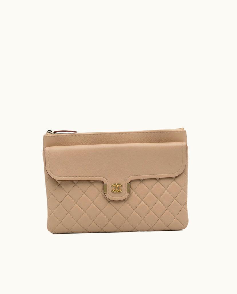 Chanel Chanel Archi Chic O Case Clutch Bag Leather In Brown and Beige