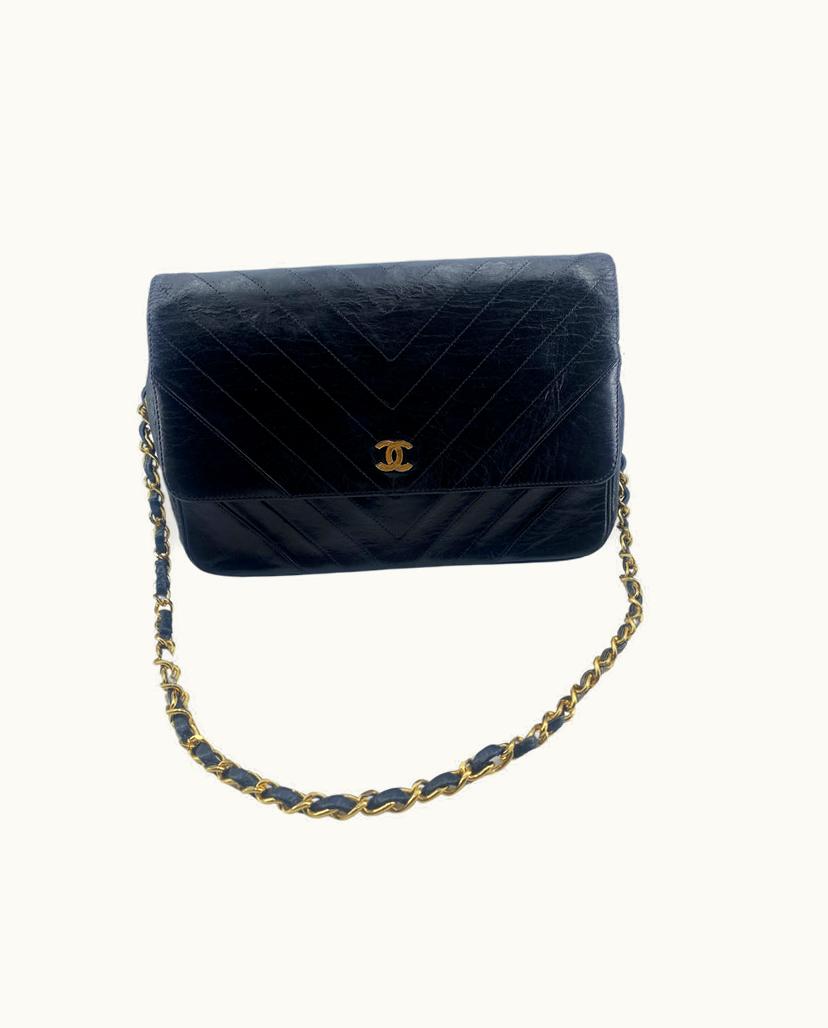 Chanel Chanel V-Stich Shoulder Bag Leather Black