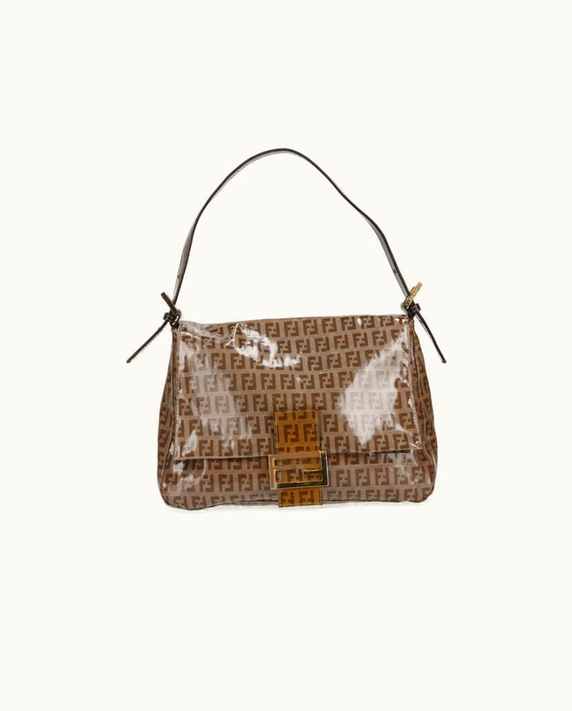 Fendi Fendi Mamma Baguette Shoulder Bag PVC Coated Canvas Zucchino Print Brown
