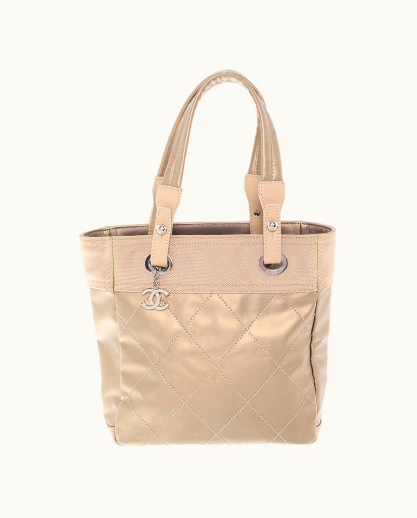 Chanel Chanel Diamond Quilted Metallic Coated Women's Handbag Beige