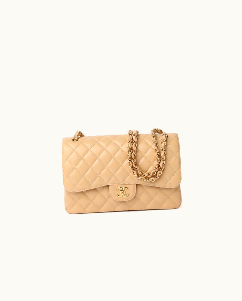 Chanel CHANEL Classic Jumbo Double Flap Bag in Beige Quilted Caviar Leather