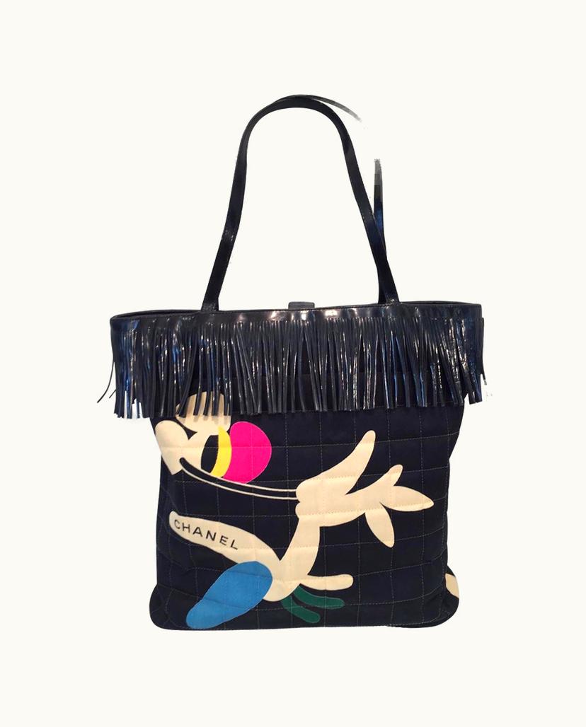 Chanel Chanel Quilted Fringe Patent Leather Handbag Black