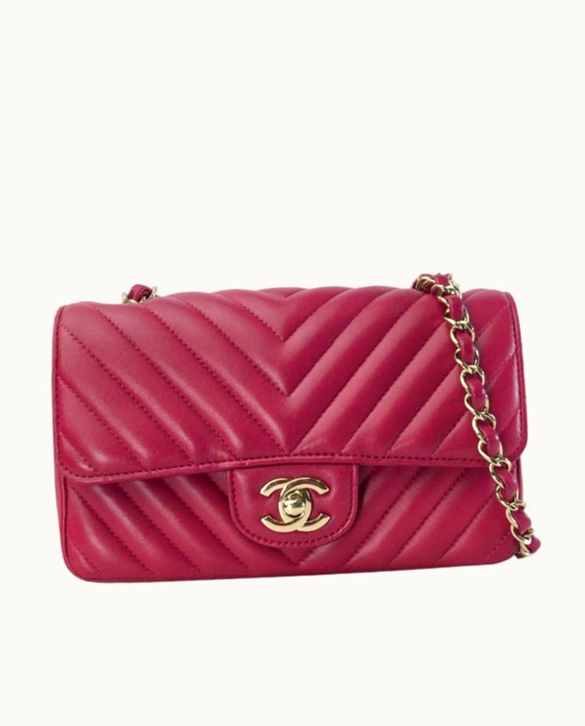 Chanel Chanel Mini Chevron Quilted Lambskin Single Flap Crossbody Bag Red x Bordeaux
