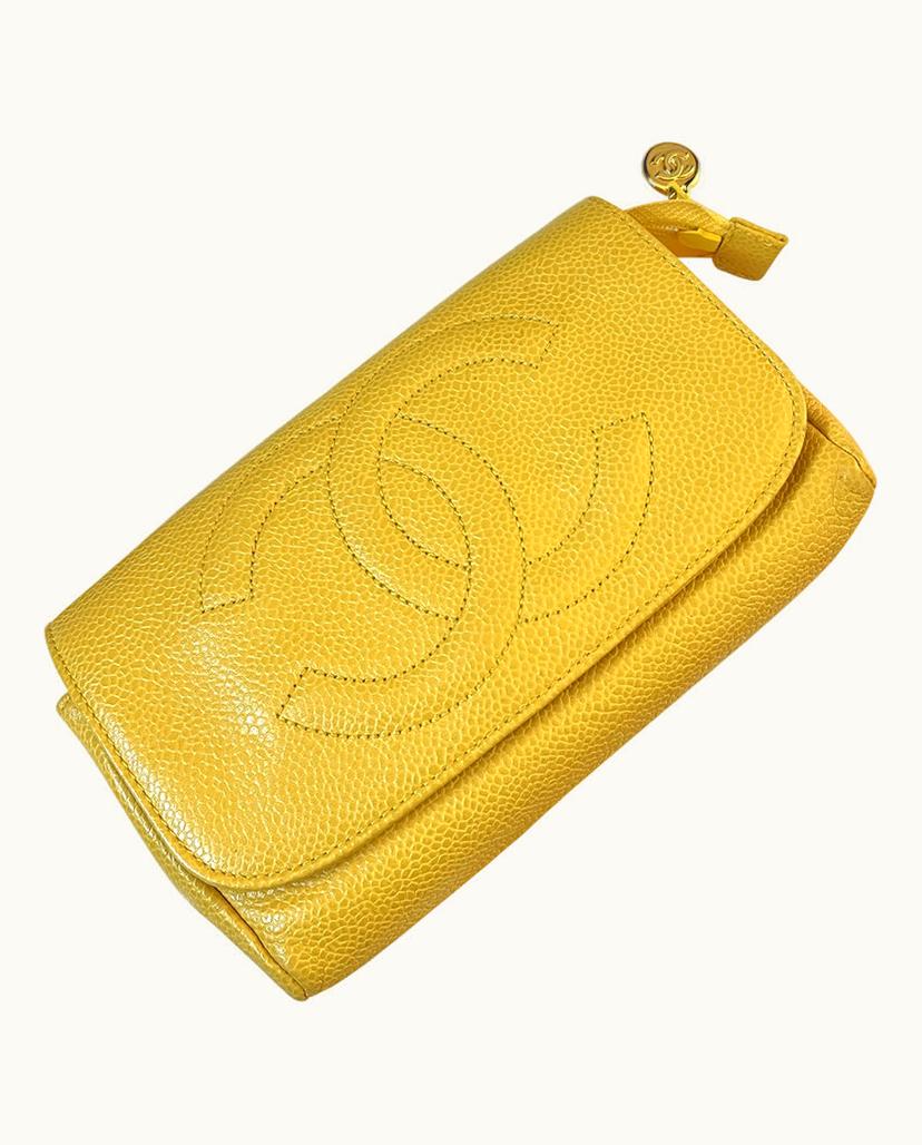 Chanel Chanel Yellow Pouch Clutch Bag Leather
