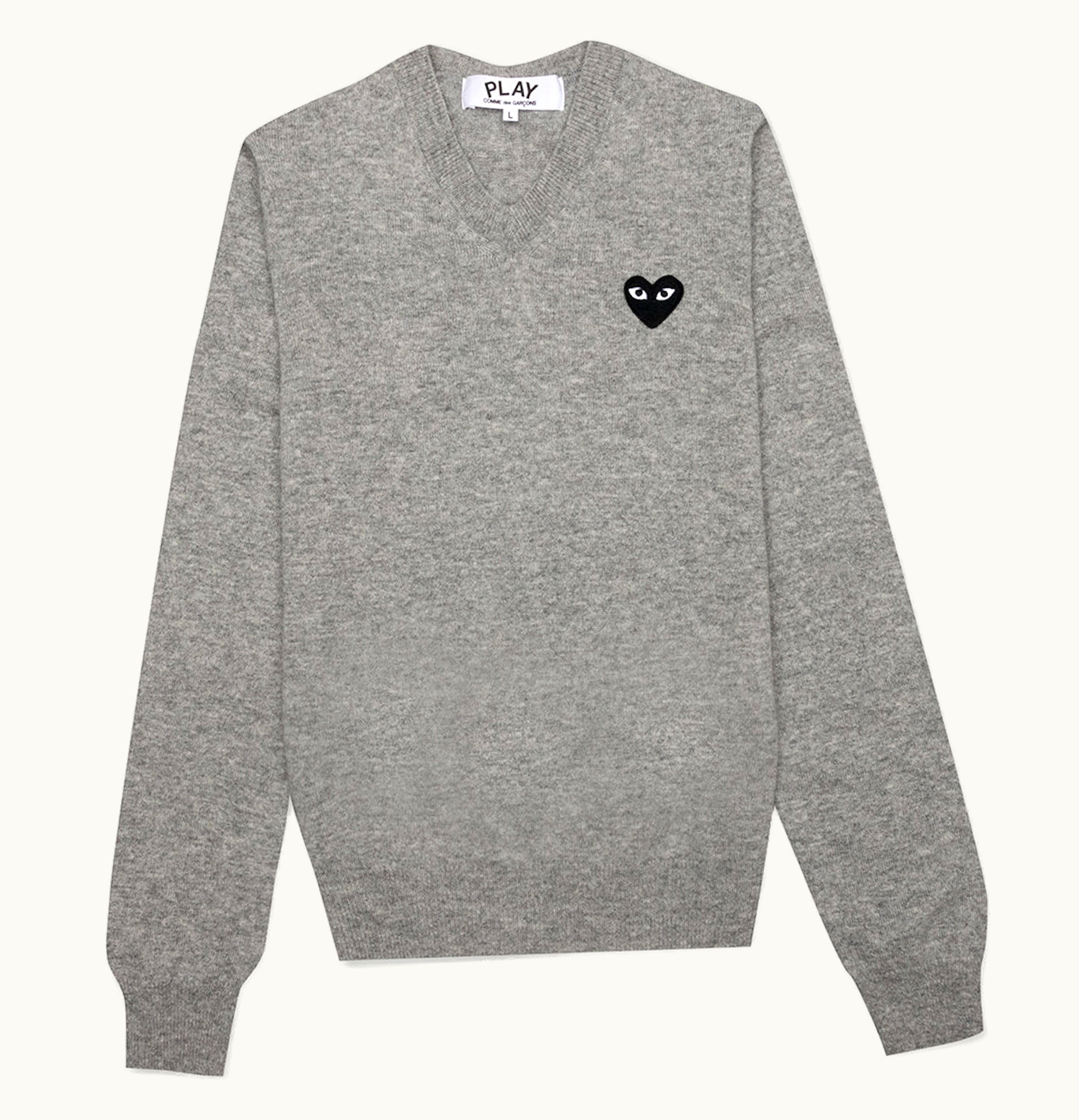 CDG Play Comme des Garcons PLAY Black Heart V Neck Sweater Grey