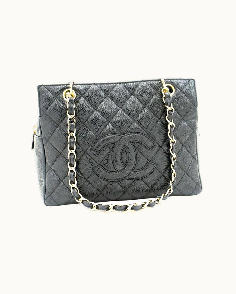 Chanel Chanel Petite Shopping Tote Leather Women's Shoulder Bag Black