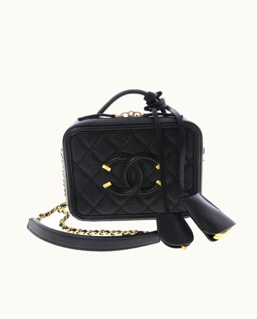 Chanel Chanel CC Filigree Caviar Vanity Case Black