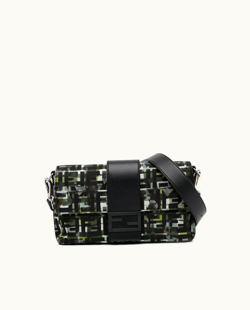 Fendi Fendi Zucca Convertible Baguette Nylon Shoulder Bag Black