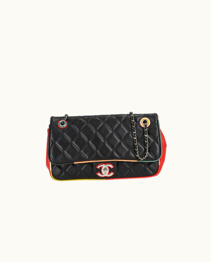 Chanel CHANEL Medium Single Flap Bag Leather Black Multicolor