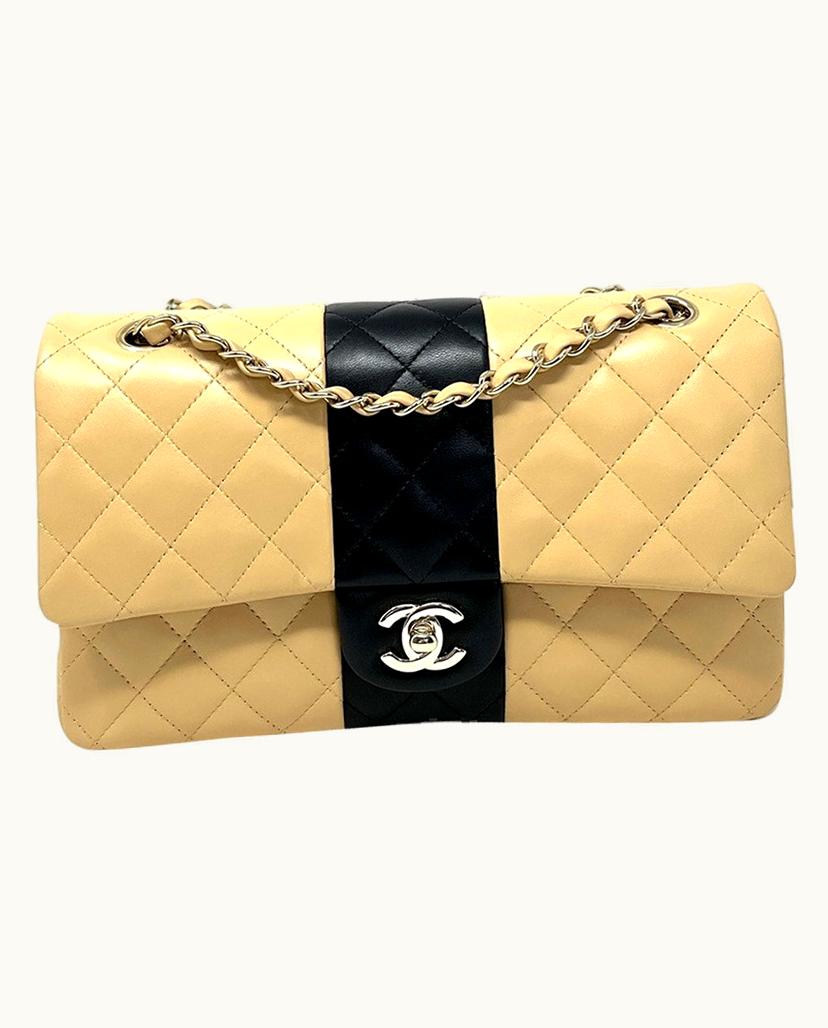 Chanel Chanel Medium Classic Flap Bag Lambskin Bicolor Beige & Black