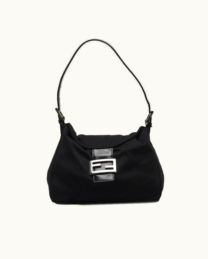 Fendi Fendi Neoprene Double Flap Baguette Shoulder Bag Black