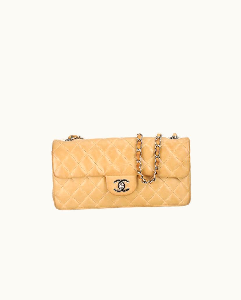 Chanel Chanel East West Flap Bag Lambskin Beige