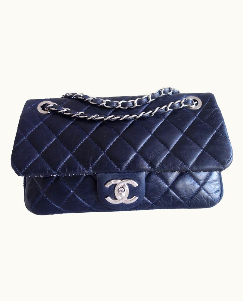 Chanel Chanel Classic Medium Bag Tweed & Leather Shoulder/Crossbody Blue