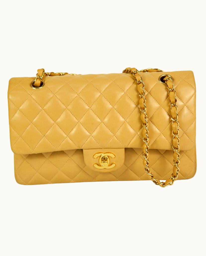 Chanel CHANEL 255 Medium Classic Double Flap Bag Lambskin Leather Beige