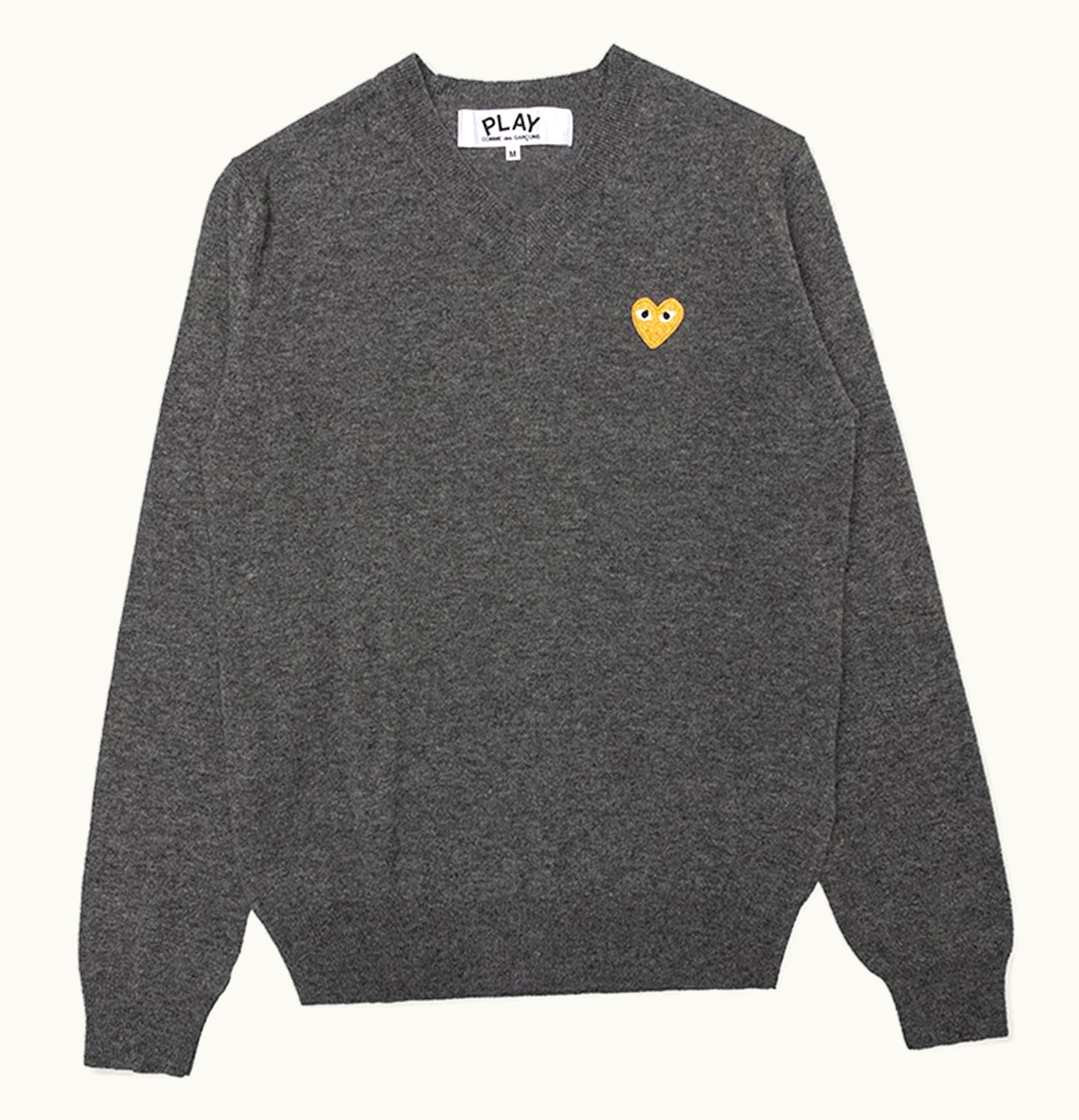 CDG Play Comme des Garcons PLAY Gold Heart V Neck Sweater Grey