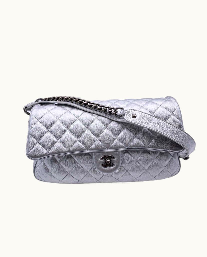 Chanel Chanel Women's Shoulder Bag Leather In Silvery Canvas Dustbag Yes Box Yes