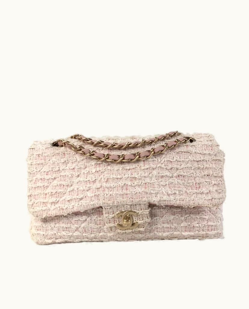 Chanel Chanel Tweed Flap Bag Medium Size Pink Light Pink Shoulder Bag