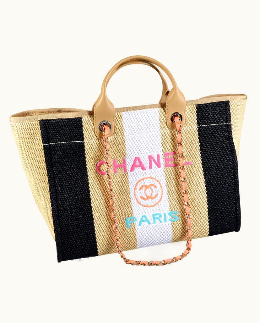 Chanel CHANEL Large Deauville Raffia Tote Multicolor Striped Beige