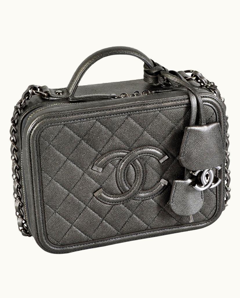 Chanel Chanel Women's Filigree Vanity Case Leather In Grey